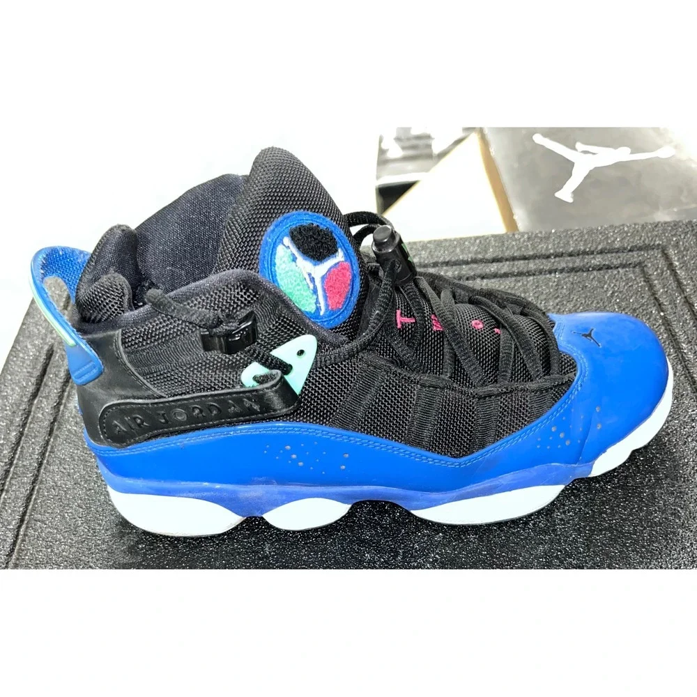 Jordan 6 Rings Blue Black Patent Leather Youth Size 7Y Sneakers 323419-014